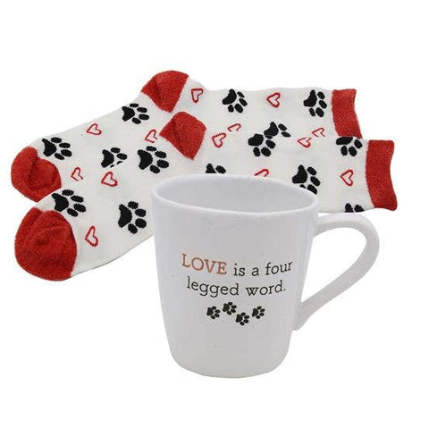Pawprint and Heart Mug & Sock Set